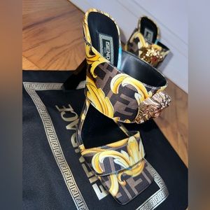 Fendi X Versace Fendace Gold Baroque Mules Size 37and a half Fits 6/7 Brand New